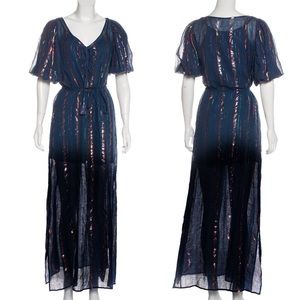 Anthropologie Tryb 212 Metallic Rainbow Stripe Longline Tunic Caftan Dress Small